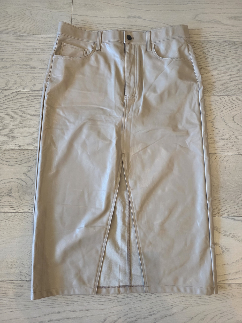 Abercrombie & Fitch Cream Vegan Leather Midi Skirt